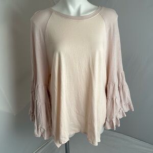 Free People two tone blush pink ruffle bell raglan sleeve top